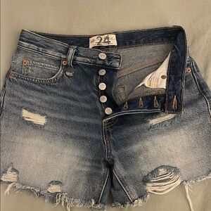 Free People Blue Distressed Jean Shorts Vintage Fade